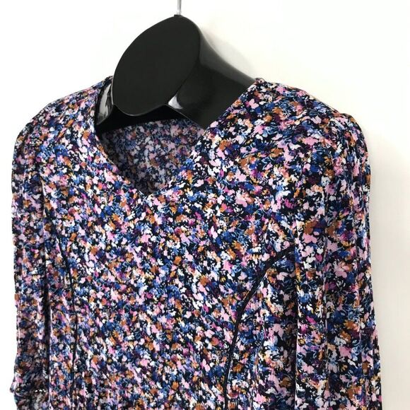 J. Jill Floral 3/4 Sleeve Blouse Women's XS Petite Crinkle Rayon Relaxed Career - Picture 4 of 11